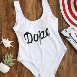 White Letter Print One-Piece Swimwear size M